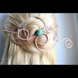 NWOT Copper Barrette Wire Wrapped Aventurine Stone Shawl Pin Brooch